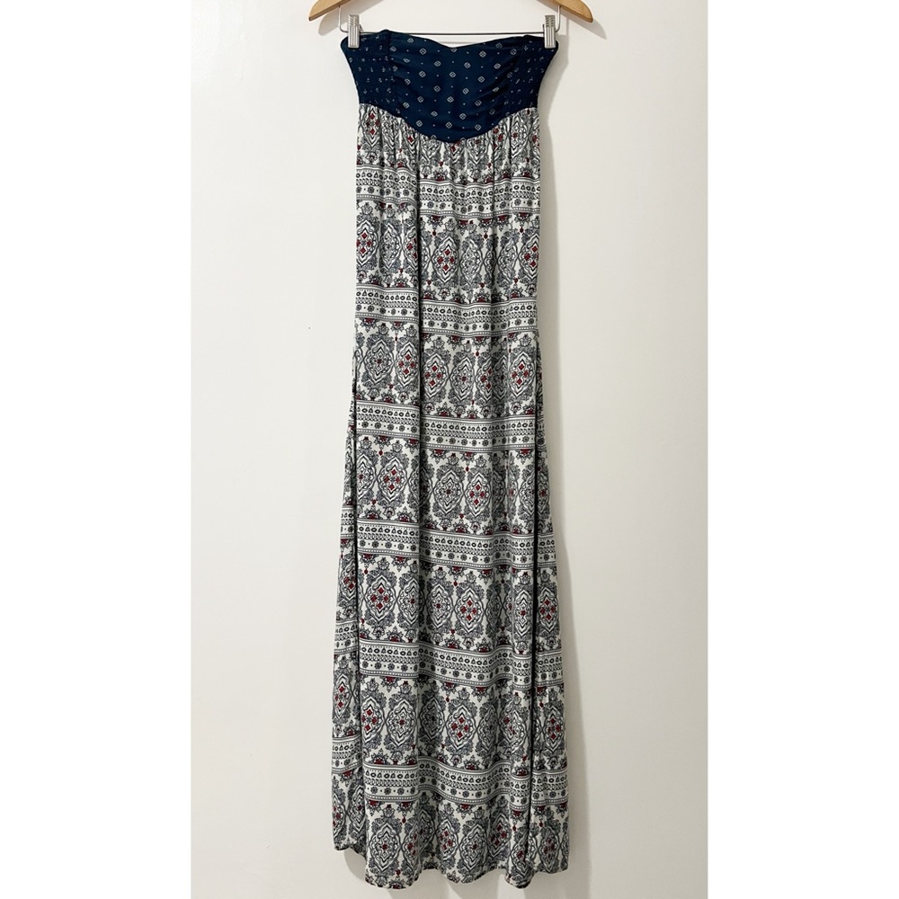 Roxy Strapless Blue and White Maxi Dress Size XS Beach Resortwear